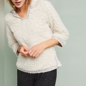 Akemi + Kin Anthropologie White Hooded Sherpa Pullover, Size Small, NWOT